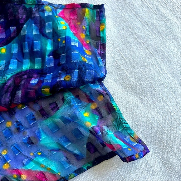 Vintage Studio C Womens Button Up Top Sz 18/20 Sheer Shimmery Metallic Abstract - Picture 8 of 14